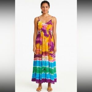 Earthbound Trading Co. Colorful Tie-Dye Layered Maxi Dress Gauze Festival XL